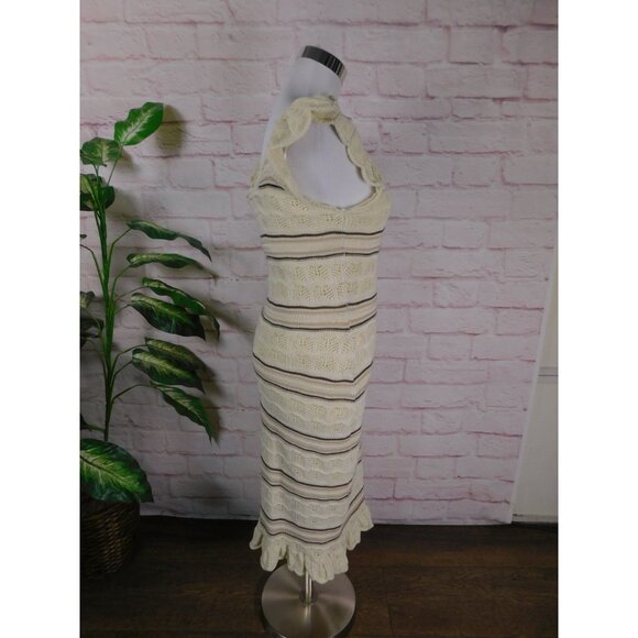 Freshman 1996 Small Cream Stripe Knit Midi Dress Boho - Picture 5 of 10
